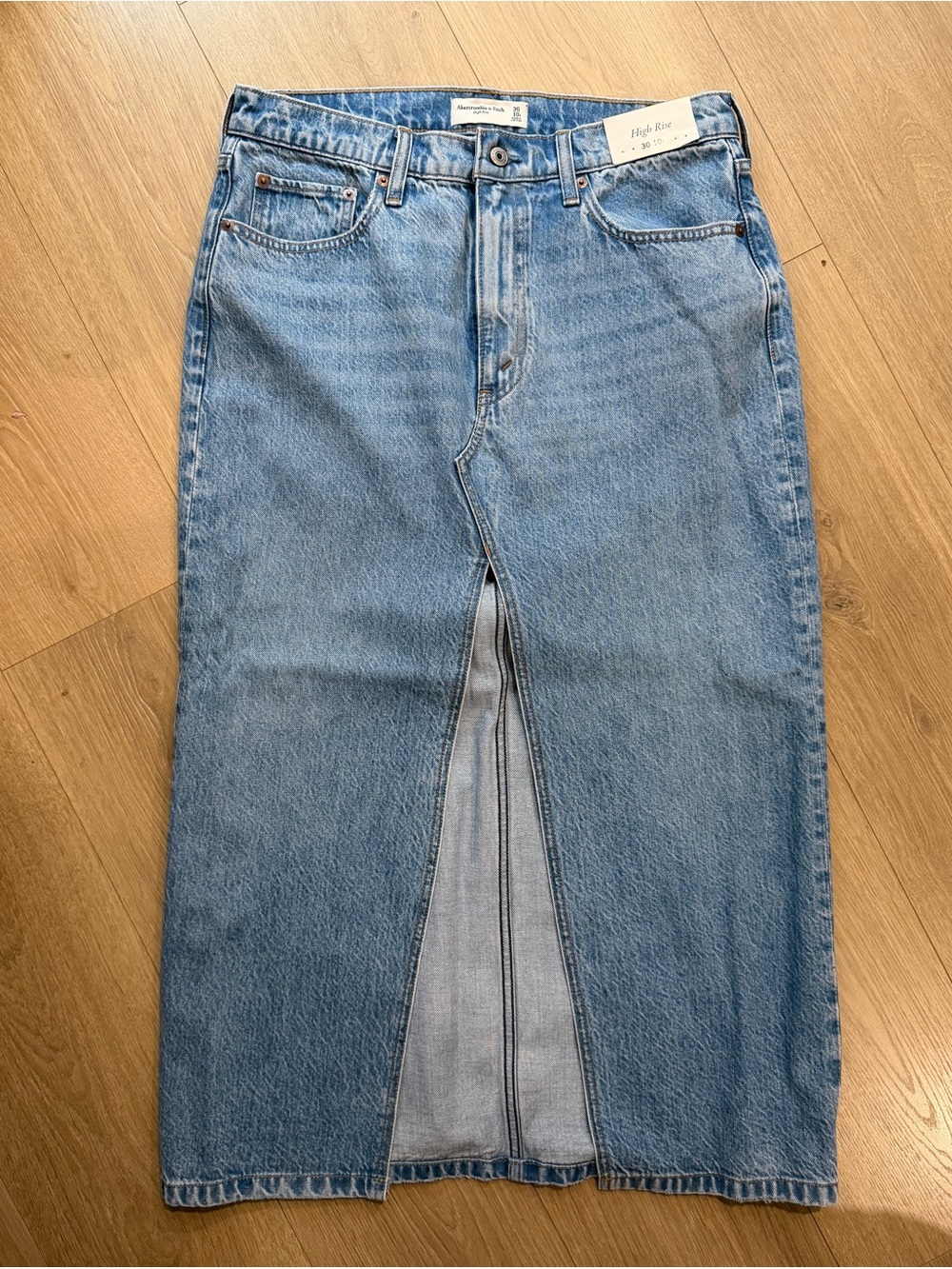 Abercrombie & Fitch Light Blue Denim Maxi Skirt with Front Slit